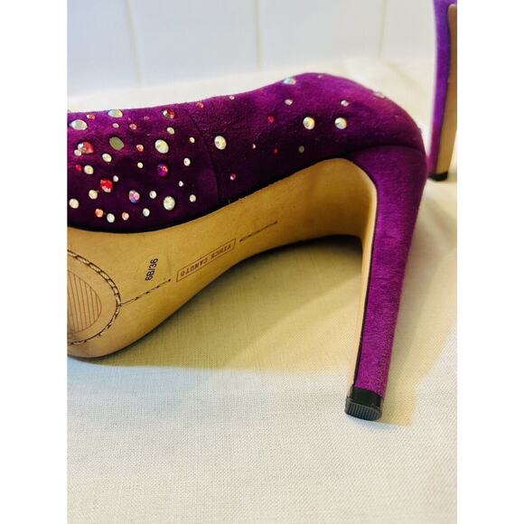 Vince Camuto’s Purple Rhinestone Studded Heels Suede - Picture 7 of 9